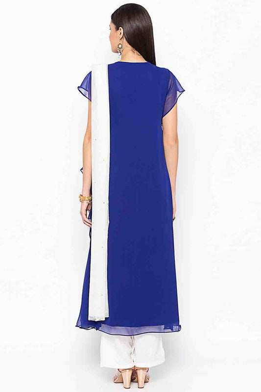 Blue Plus Size Stitched Georgette Embroidery Palazzo Pant Suit NCSS10710543