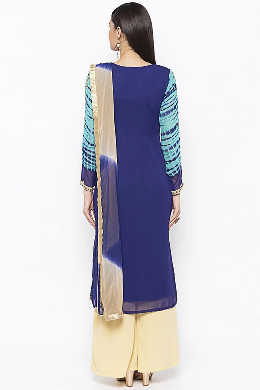 Blue Plus Size Stitched Georgette Embroidery Palazzo Pant Suit NCSS10710562