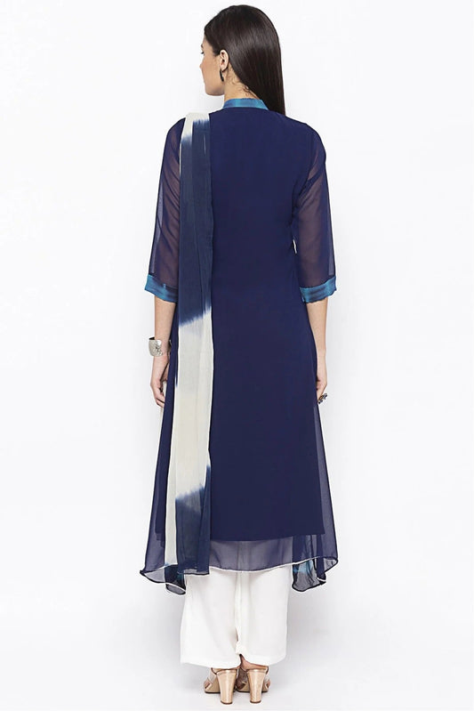 Blue Plus Size Stitched Georgette Embroidery Palazzo Pant Suit NCSS10710563