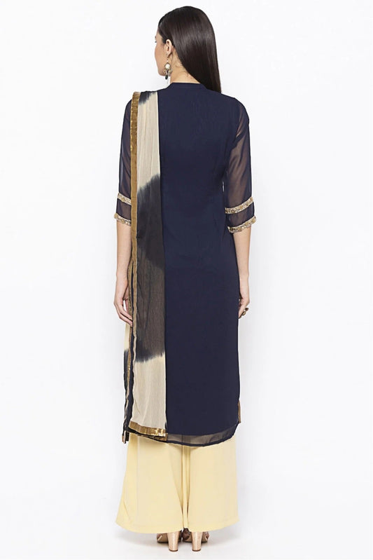 Blue Plus Size Stitched Georgette Embroidery Palazzo Pant Suit NCSS10710564