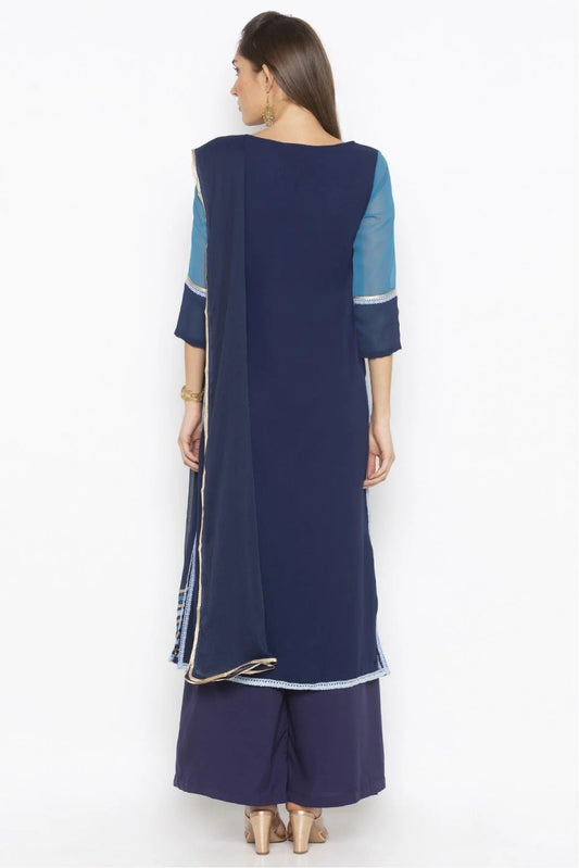 Blue Plus Size Stitched Georgette Embroidery Palazzo Pant Suit NCSS10710607