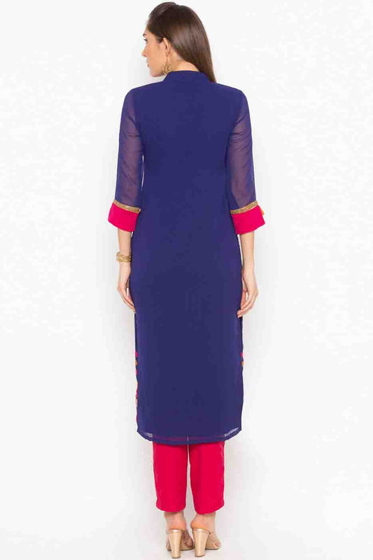 Blue Plus Size Stitched Georgette Embroidery Pant Style Suit NCSS10710515