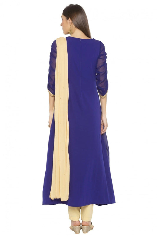 Blue Plus Size Stitched Georgette Embroidery Pant Style Suit NCSS10710574