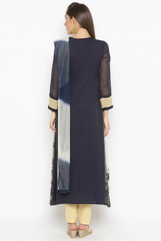 Blue Plus Size Stitched Net Embroidery Pant Style Suit NCSS10710592