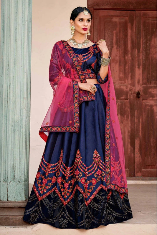 Blue Pure Satin Thread Lehenga Choli NCLC10810509