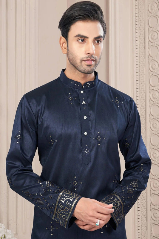 Blue Pure Silk Kurta Pajama NCKP10410102