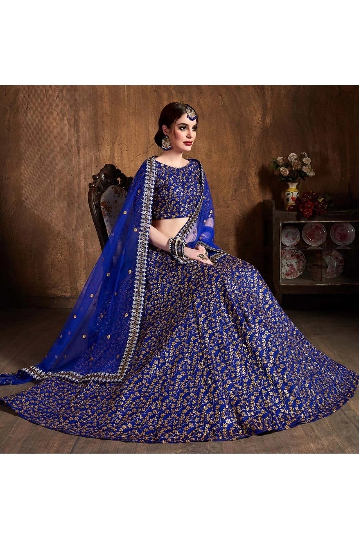Blue Raw Silk Lehenga Choli NCLC10110302