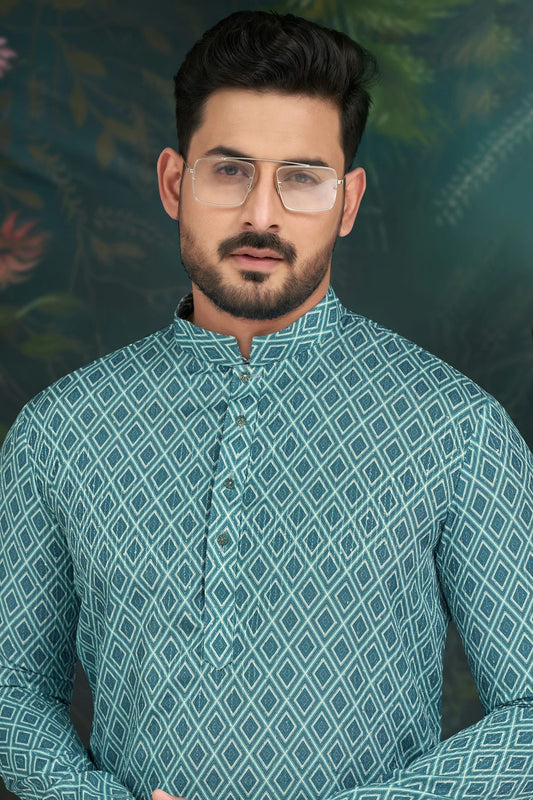 Blue Rayon Kurta Pajama NCKP10410312