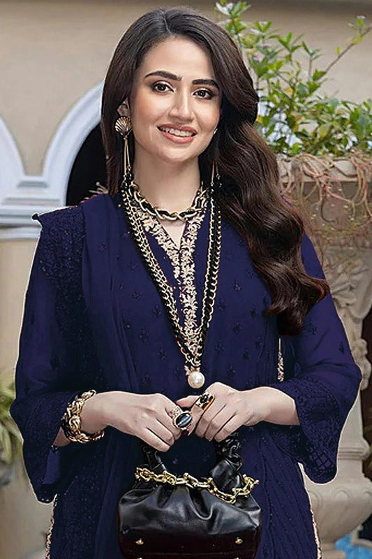 Blue Semi Stitched Faux Georgette Pakistani Suit NCSM11410461