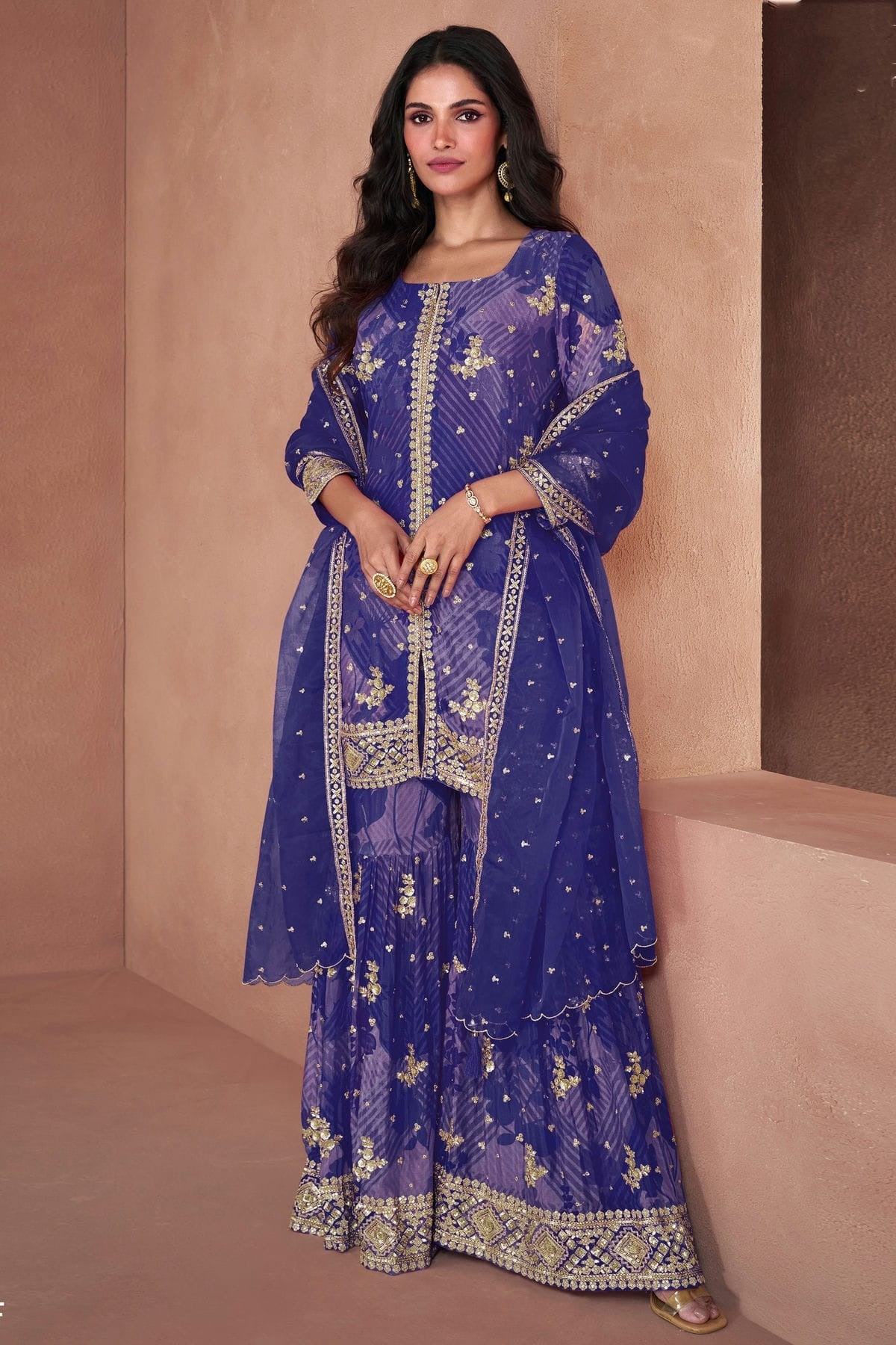 Blue Semi Stitched Faux Georgette Sharara Suit NCSM11410450