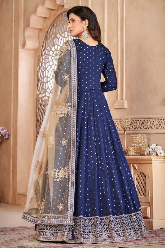 Blue Semi Stitched Taffeta Silk Anarkali Suit NCSM10510300