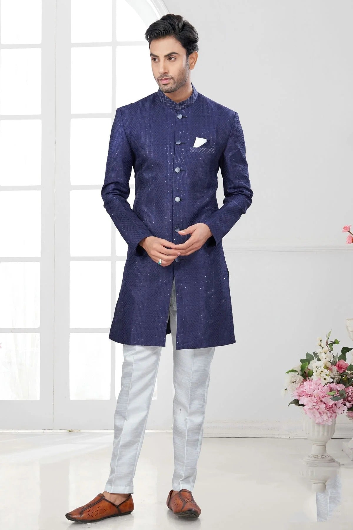 Blue Silk Dupion Sherwani NCSH10410182