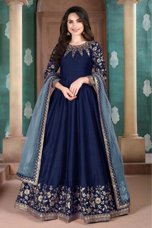 Blue Silk Embroidery Anarkali Suit NCSM10510357