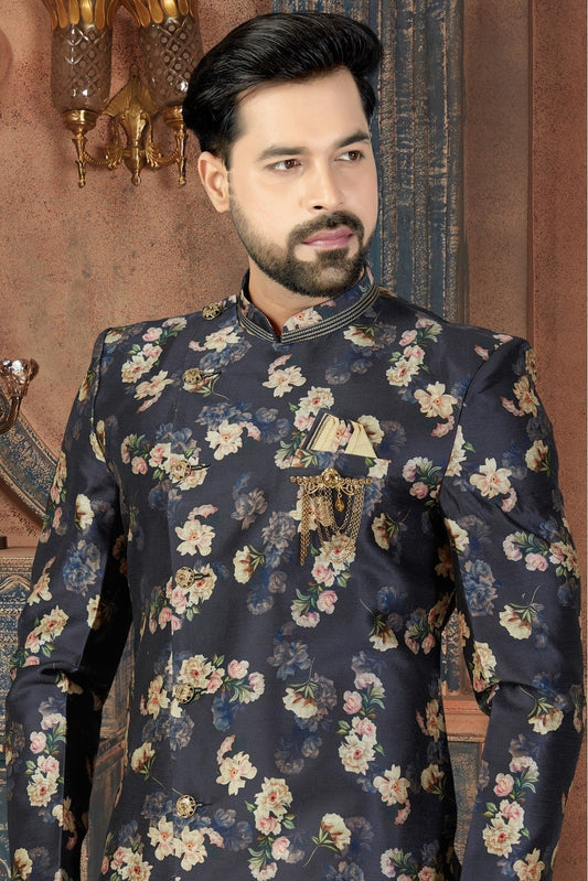 Blue Silk Party Wear Dhoti Sherwani NCSH10410341