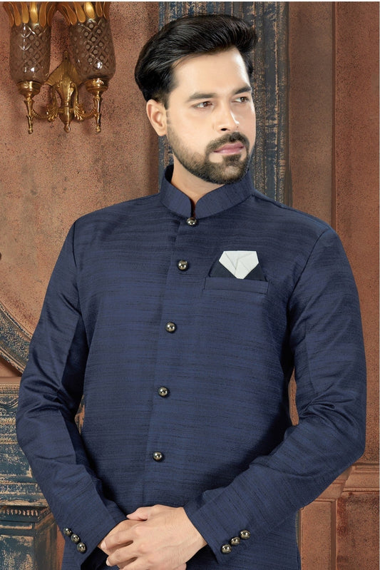 Blue Silk Party Wear Sherwani NCSH10410346