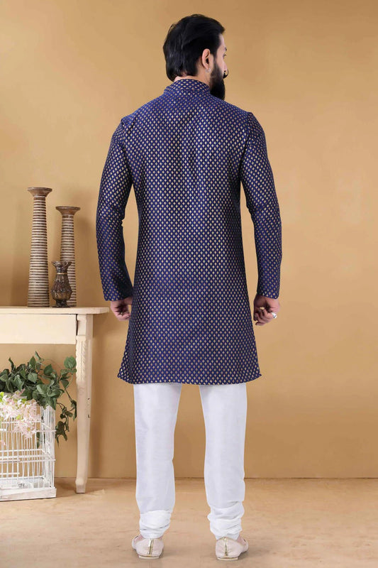 Blue Silk Kurta Pajama NCKP11310175