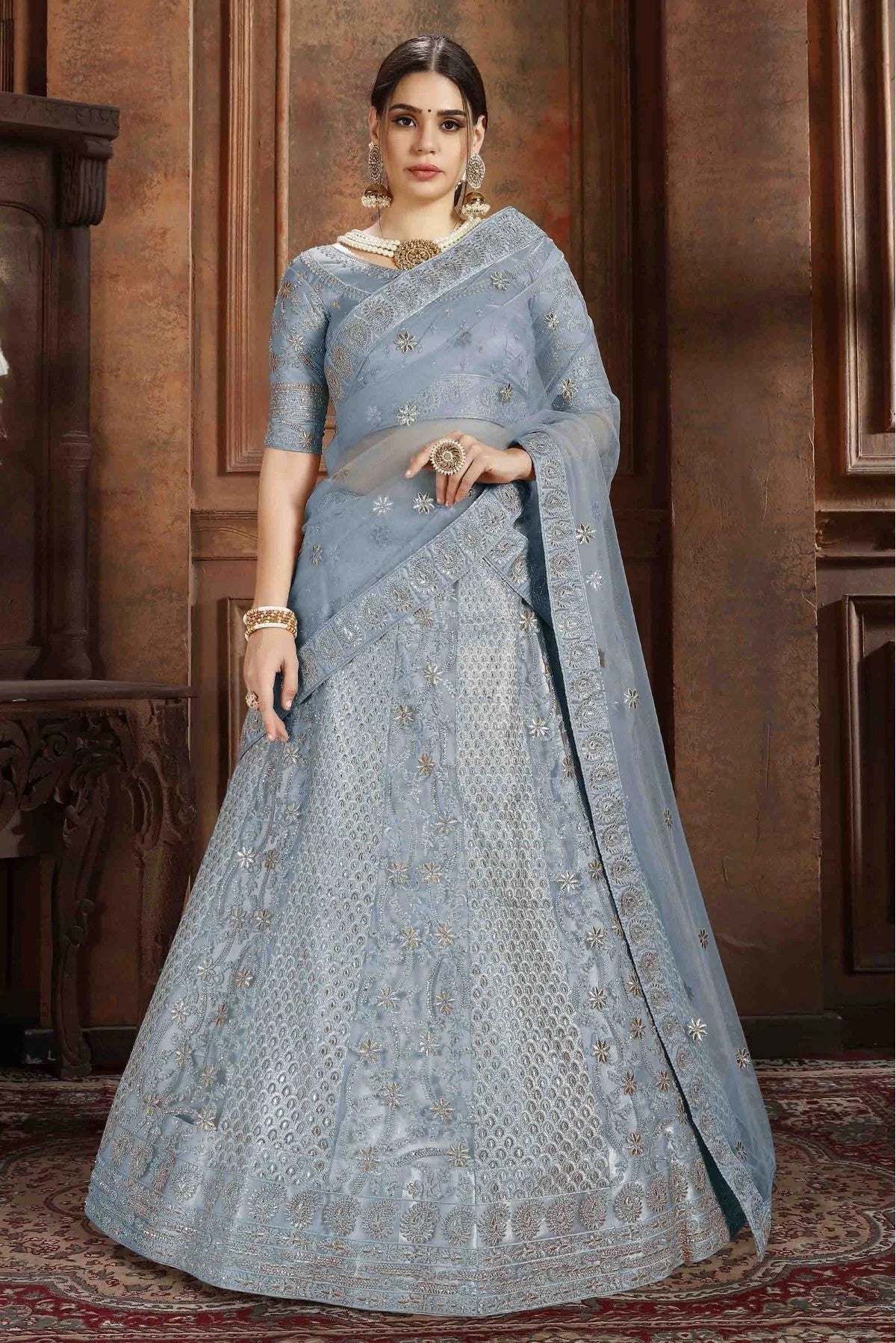 Blue Soft Net Embroidery Lehenga Choli NCLC10810374