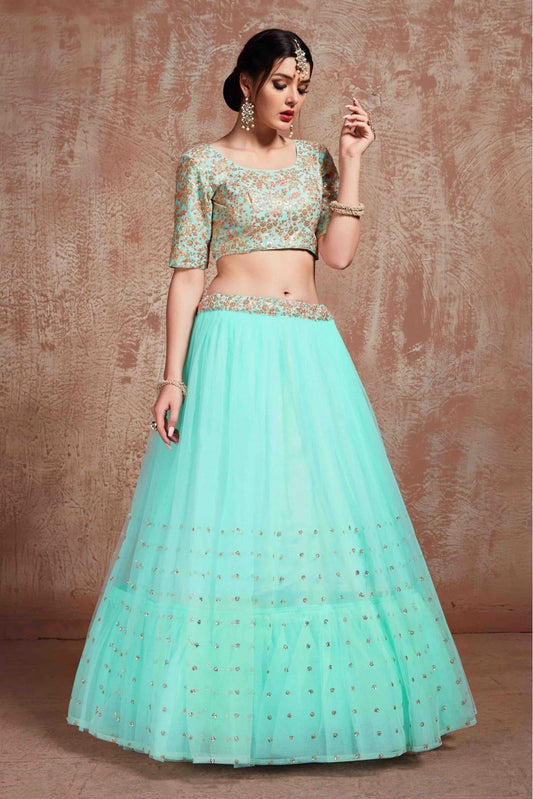 Blue Soft Net Sequins Lehenga Choli NCLC10810516
