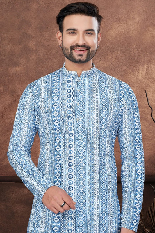 Blue Soft Rayon Kurta Pajama NCKP10410116