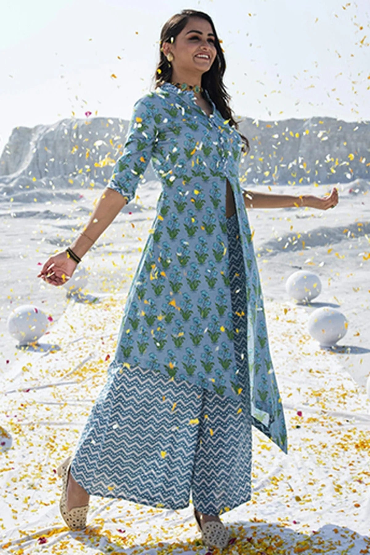 Blue Stitched Cotton Top and Bottom NCTP11111342
