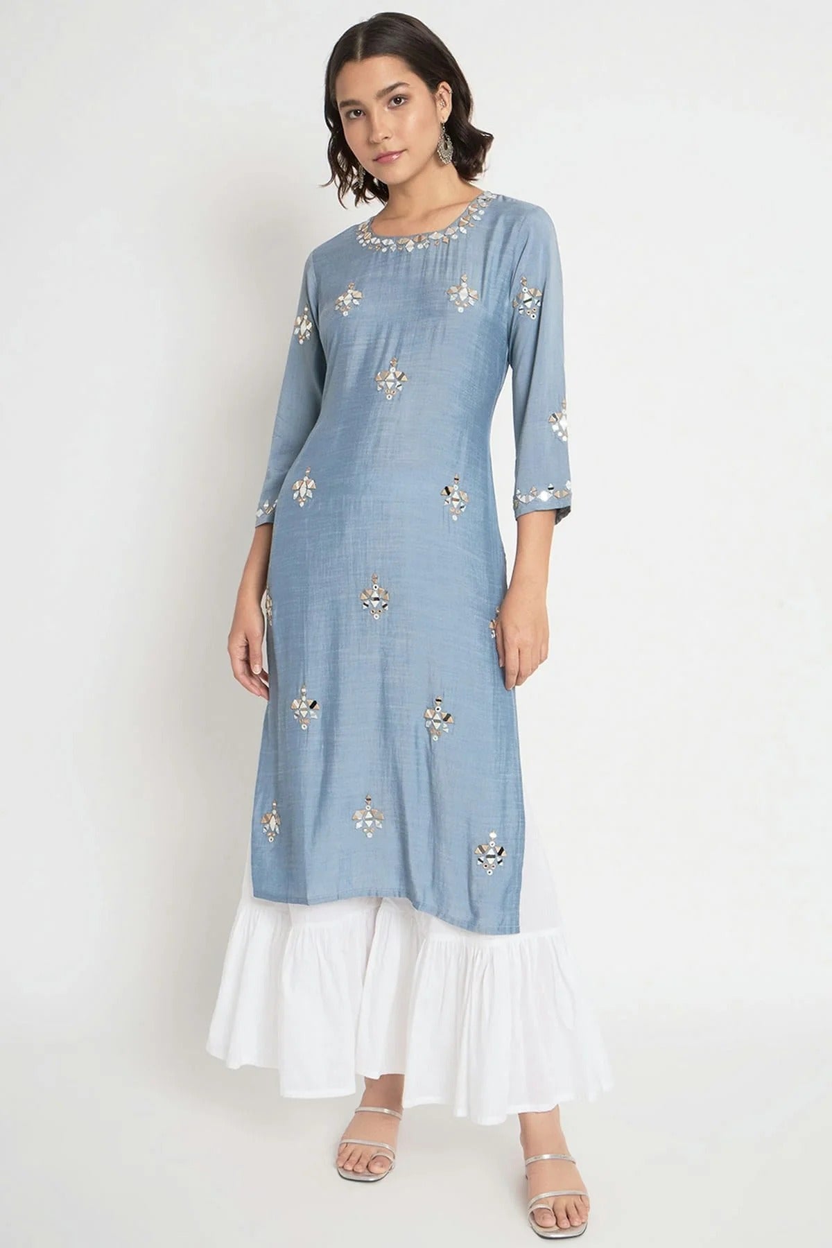 Blue Stitched Viscose Top and Bottom NCTP11111340