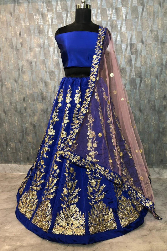 Blue Taffeta Silk Embroidery Lehenga Choli NCLC10210100