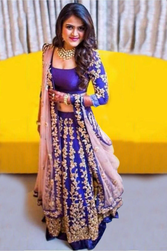 Blue Taffeta Silk Embroidery Lehenga Choli NCLC10210100