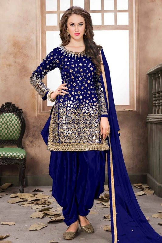 Blue Taffeta Silk Embroidery Patiala Suit NCSM10510369