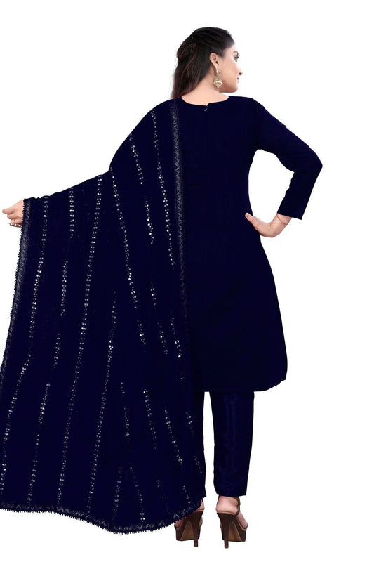 Blue Unstitched Chanderi Cotton Straight Suit NCUS11610482