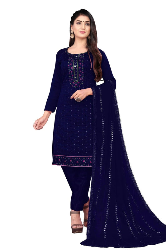 Blue Unstitched Chanderi Cotton Straight Suit NCUS11610482