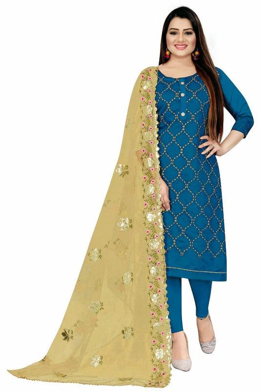 Blue Unstitched Chanderi Straight Suit NCUS11610452