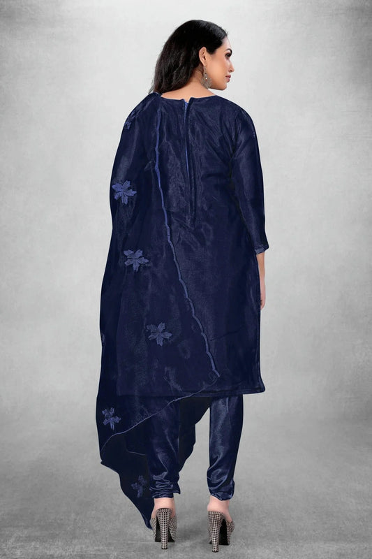 Blue Unstitched Organza Churidar Suit NCUS11610430