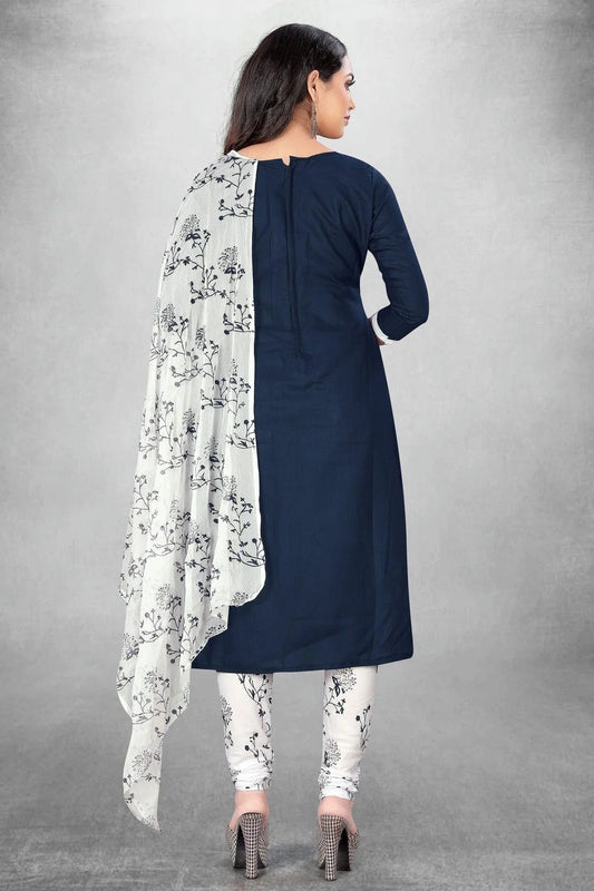 Blue Unstitched Slub Cotton Churidar Suit NCUS11610432