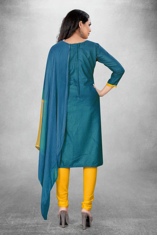 Blue Unstitched Slub Cotton Churidar Suit NCUS11610435