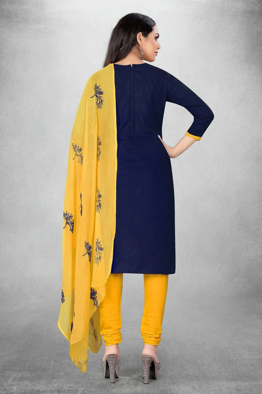 Blue Unstitched Slub Cotton Churidar Suit NCUS11610438