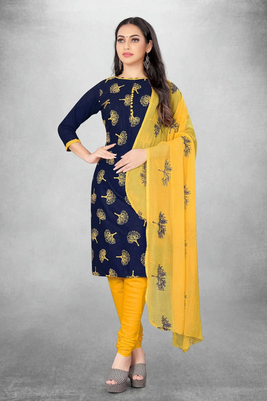 Blue Unstitched Slub Cotton Churidar Suit NCUS11610438