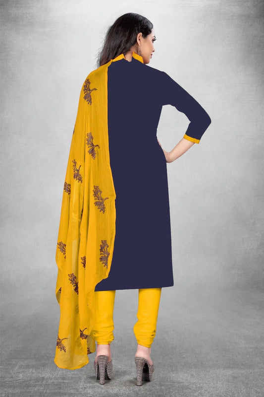 Blue Unstitched Slub Cotton Churidar Suit NCUS11610443