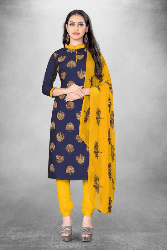 Blue Unstitched Slub Cotton Churidar Suit NCUS11610443