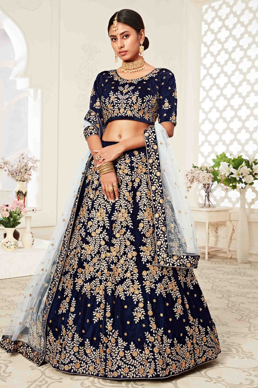 Blue Velvet Designer Lehenga Choli NCLC10110374
