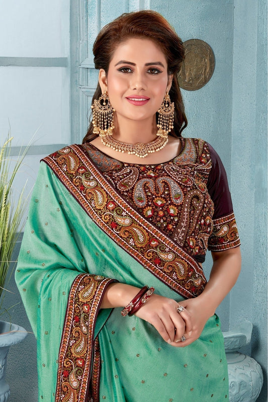 Blue Vichitra Silk Embroidery Saree NCSD11210815