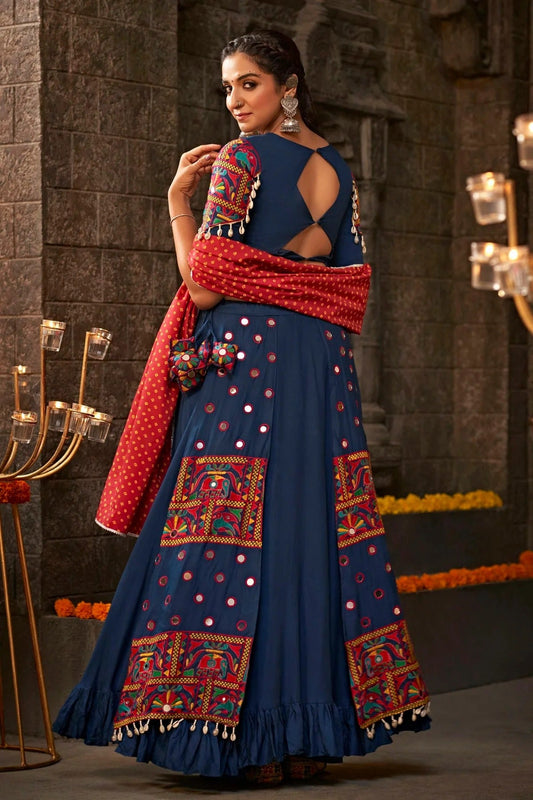 Blue Viscose Rayon Navratri Lehenga NCLC11510118
