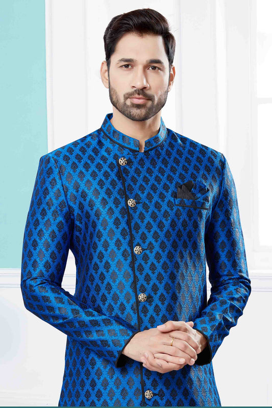 Blue and Black Indo Western In Banarasi Jacquard NCSH10410533