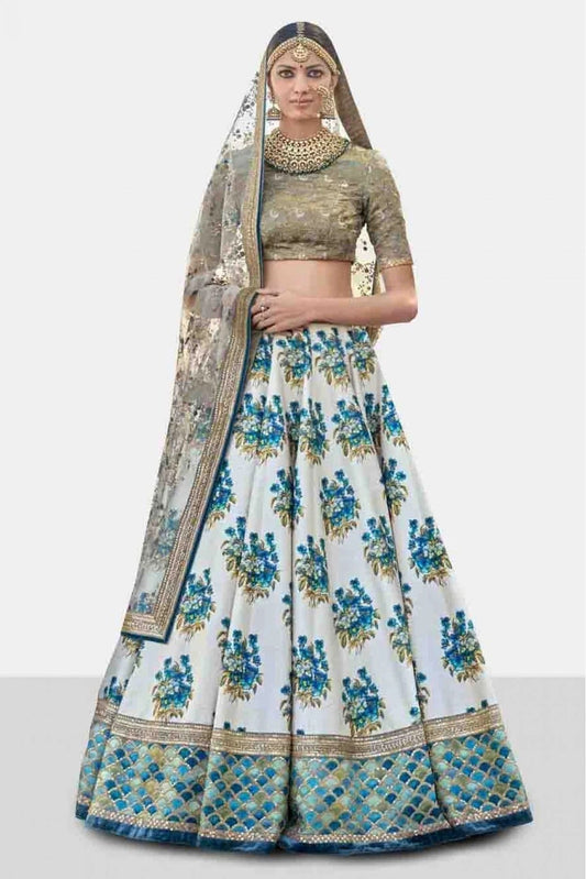 Blue and Off White Art Silk and Banglori Silk Lehenga Choli NCLC10110245