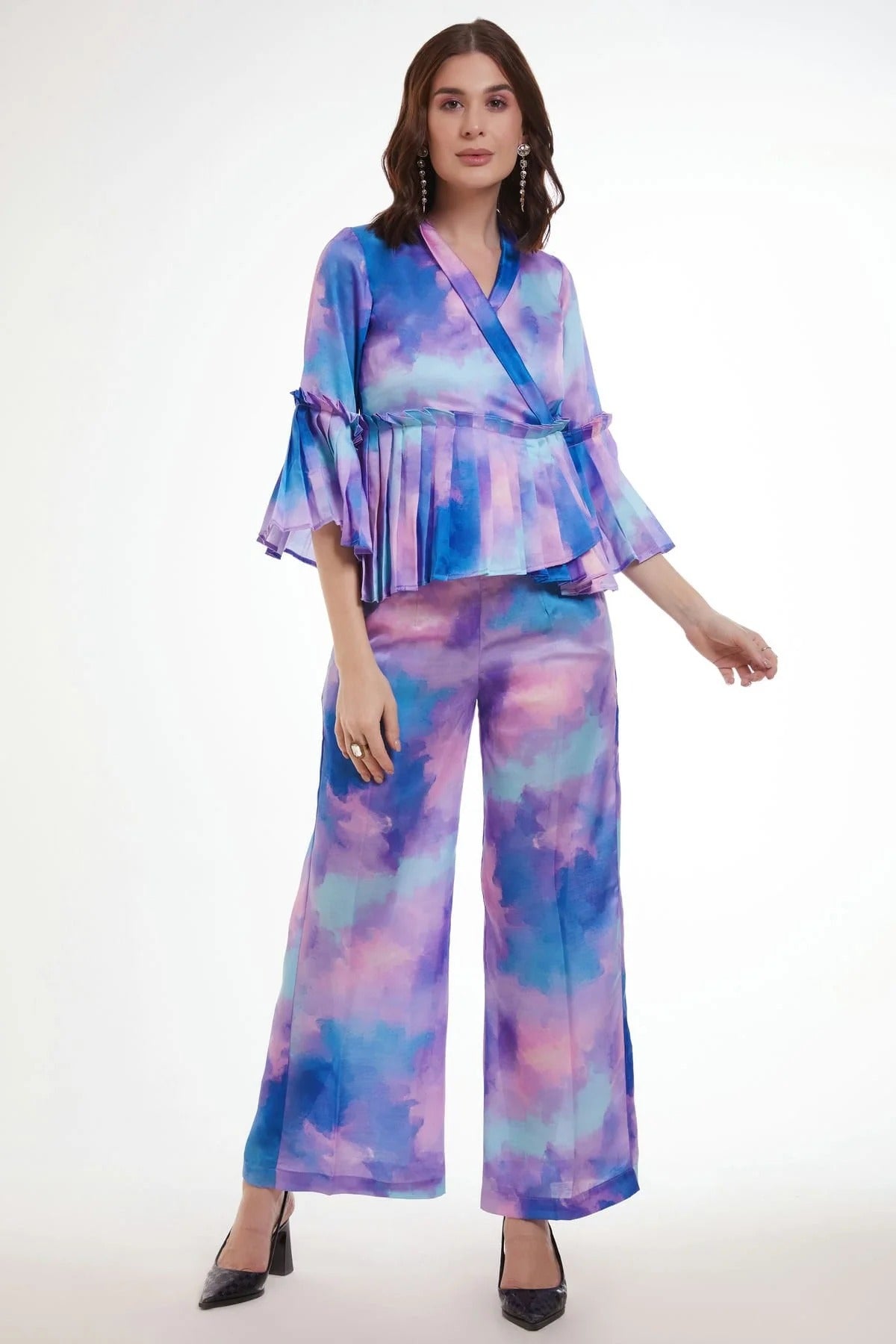 Blue and Pink Modal Satin Top and Bottom NCTP10810158