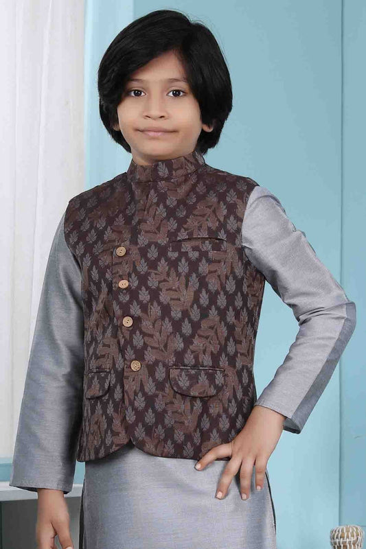 Brown Chanderi Silk Jacket NCBW10710745