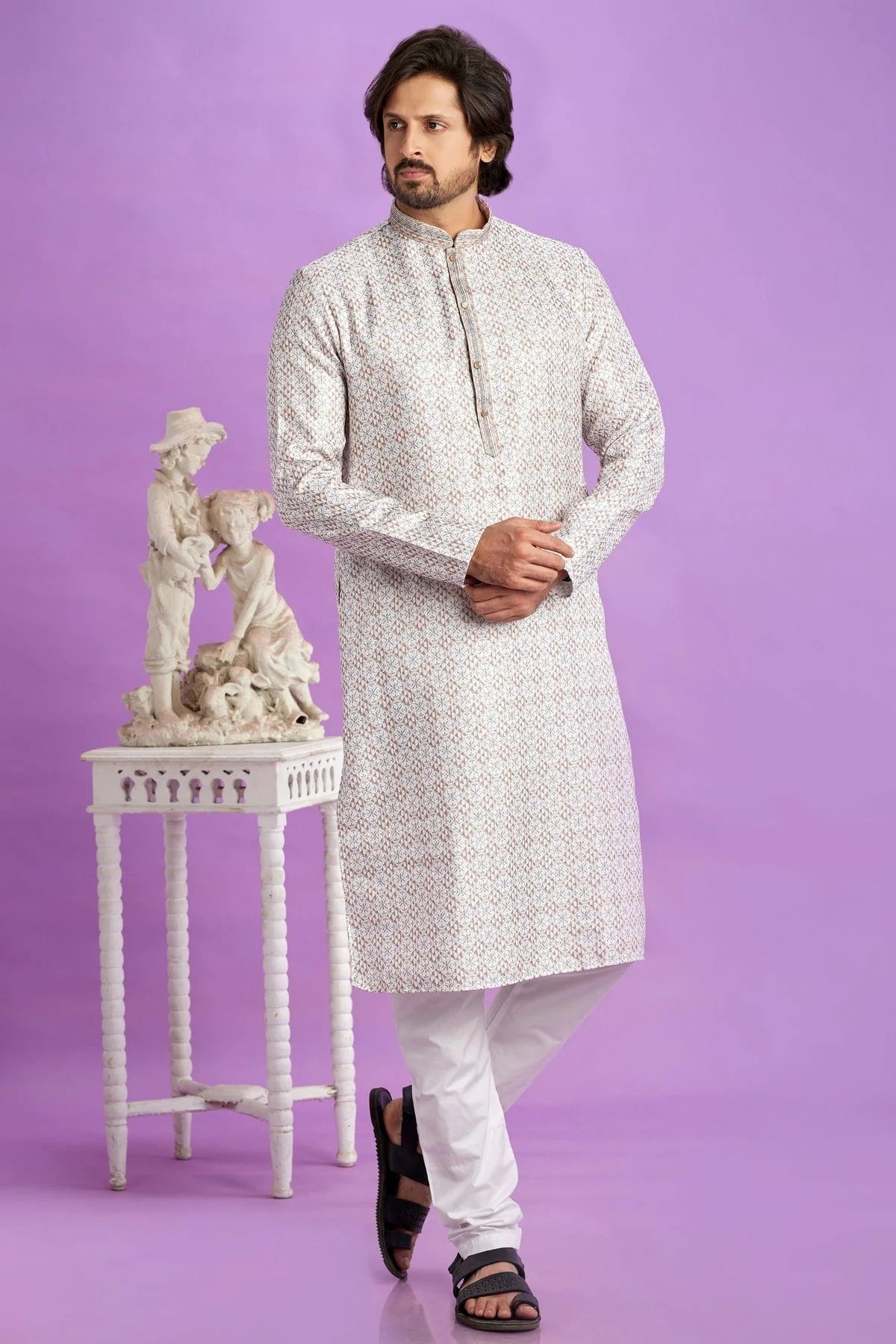 Brown Cotton Pintex Kurta Pajama NCKP12310190