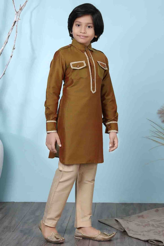 Brown Cotton Silk Kurta Pajama NCBW10710667