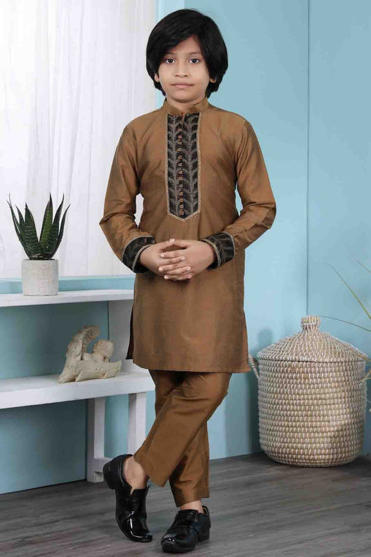 Brown Cotton Silk Kurta Pajama NCBW10710679