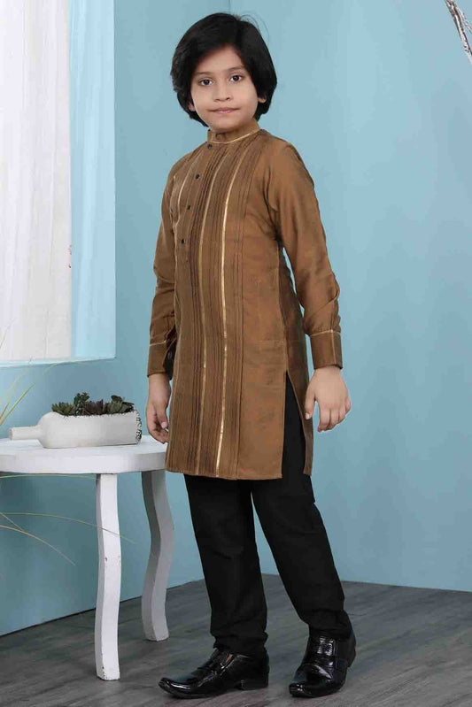 Brown Cotton Silk Kurta Pajama NCBW10710690