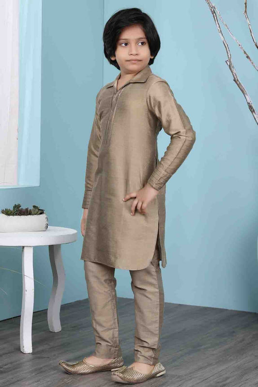 Brown Cotton Silk Kurta Pajama NCBW10710696